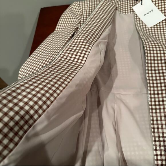 Theory Sculpture Grid Stretch Printed Zip Jacket Ivory Multi Tan NWT 00 Designer - Picture 15 of 16